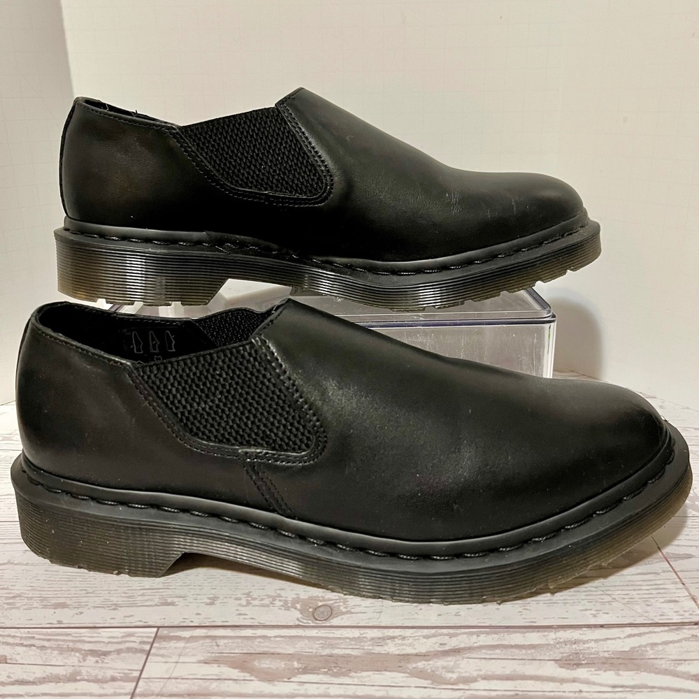 Dr Martens Louis Analine Leather Shoes Loafer Men 8 Women 9 Black Mono Slip On